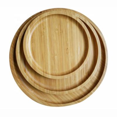 China Sustainable Supply 100% Natural Solid Round Dinner Plate Bamboo Serving Dish for sale