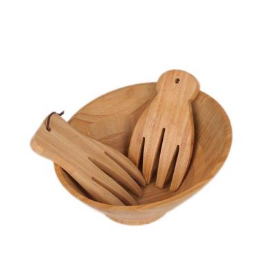 China Sustainable bamboo salad bowl with serving hands for sale