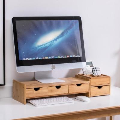 China Modern Desktop Bamboo Computer Monitor Stand For Office Laptop Desk Organizer With Drawer for sale