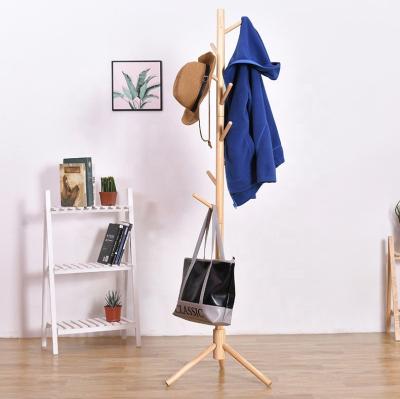 China Modern Free Standing Pine Tree Wooden Coat Rack with 8 Hooks for sale