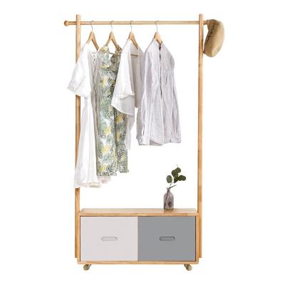 China Modern Removable Bamboo Coat Shelf Rack With Sliding Roller for sale