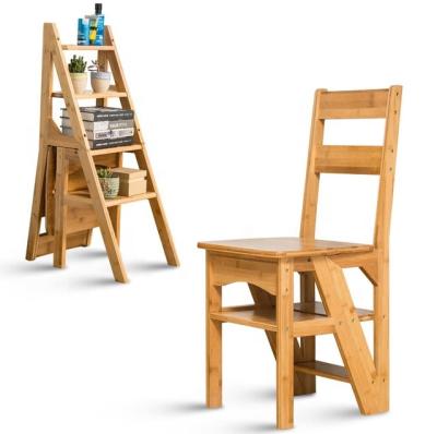 China Folding Ladders Folding Bamboo Step Ladder Chair For Warehouse And Library for sale