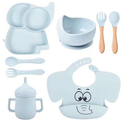 China BPA Free BPA Free Wholesale High Quality Waterproof Silicone Toddler Teething Feeding  Baby Plate Bowl  Bibs Dinnerware Set for sale