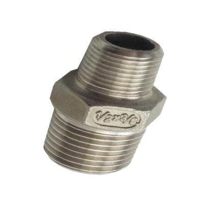 China Stainless steel water oil gas thread pipe industrial fit NPT bsp hex nipple 1 inch hex nipple ss304 for sale