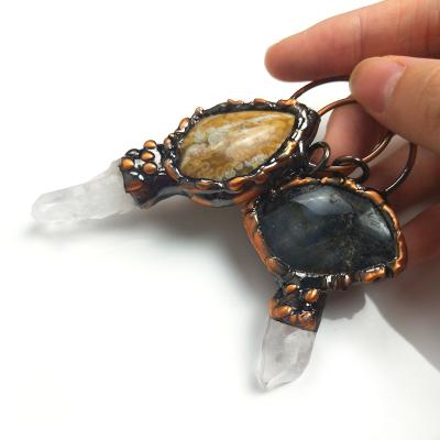 China Vintage Natural White Antique Point Labradorite Agate Bead Welded Bronze Plated Blue Crystal Pendants Clear Quartz Jewelry for sale