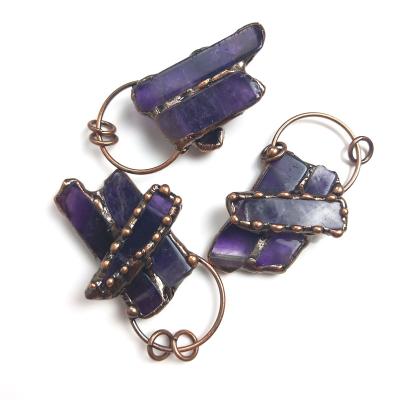 China Freeform Vintage Gemstone Pendants Bronze Plated Welded Welded Triple Stones Real Quartz Purple Amethyst Antique Jewelry Charms Women Gifts for sale