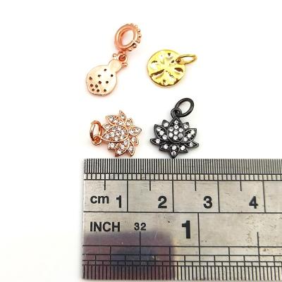 China Wholesale Jewelry Making DIY Accessory Silver/Cute Black/Gold/Rose Gold Charm Necklace Bracelet Lotus Flower Ladybug Shape CZ Pendant for sale