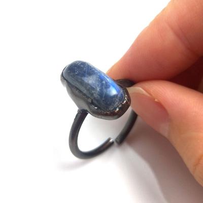 China Wholesale Popular Natural Stone Kyanite Antique Ring Blue Vintage Gemstone Fashion Bronze Plated Adjustable Rings For Women Jewelry for sale