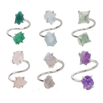 China Raw Crystal Gold Silver Plated Adjustable Ring Wholesale Jewelry Double Stones Fashion Design TRENDY Natural Amethyst Gemstone Rings for sale