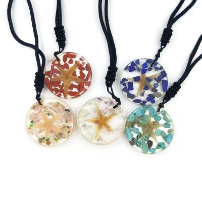 China Korean version cute pendant women's long chain personality starfish charm pendant necklace set cute colorful gravel for sale