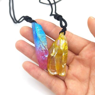 China Wholesale Angel Aura Pastel Crystal Necklace BOHEMIA Quartz Cluster Natural Raw Boho Rough Point Druzy Rainbow Quartz Point Necklace for sale