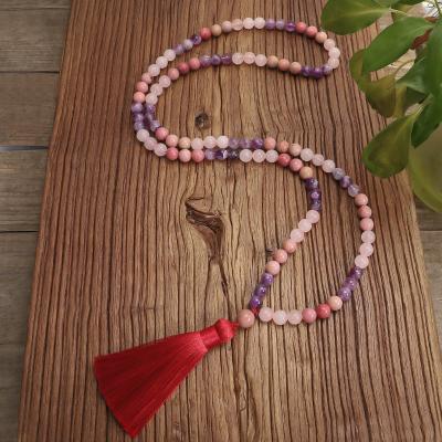 China 108pcs Mala Beads Amethyst Tassel Necklace Long Prayer Necklace Natural Gemstone Islamic Muslim Meditation Healing Bead Rosary TRENDY for sale