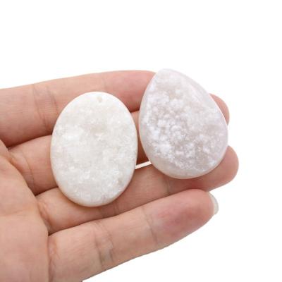 China Other Canton High Quality Natural Gemstone Geode Stone White Druzy Oval/Teardrop Shaped Drusilla Agate Pendant For Necklace Making for sale