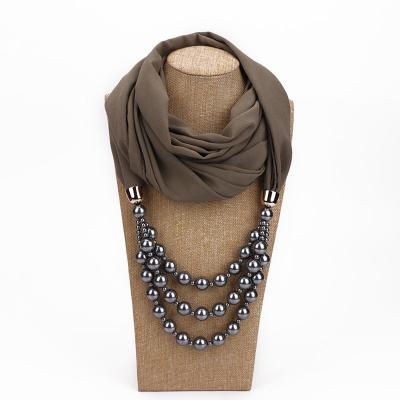 China Factory Direct Selling Silk Neck Cuffs Wraps Newest Chiffon With Gemstone Charm Pearl Tassel Scarf Spring Autumn Gift Girl Silk Scarves for sale