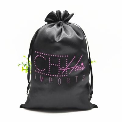 China Custom Shipping Black Logo Hair Bundles Satin Bag Packaging, Jewelry Pouch Velvet, Drawstring Silk Bag For Wigs Bra Lingerie Cosmetic Shoes for sale