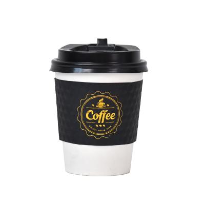 China Recycled Materials Wholesale Double Wall Coffee Paper Cups With Plastic Lids Disposable Hot Cold Drink Take Away Cup With Sleeve Custom Printed for sale