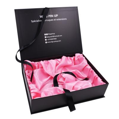 China 2020 New Design Recycled Materials And Hot Sale Box For Hair Extension Gift Cardboard Book Shaped Box Packaging With Satin Silk Insert for sale