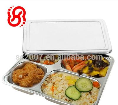 China Viable Hot Sale 4 Rectangle Stainless Steel Fast Food Tray Tray Snack Portions With Lid for sale