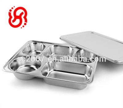 China Sustainable Fast Food Tray Stainless Steel 5 Compartment Student Lunch Plate for sale