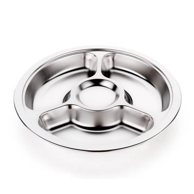 China Sustainable 3 Compartment Stainless Steel Eco-Friendly Food Tray Large Divided Camping Plate for sale