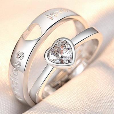 China Accessories Back Free Samples Korean Style Zircon Couple Match Rings Anniversary Gift Classic Plain Plain Heart Couple Ring for sale