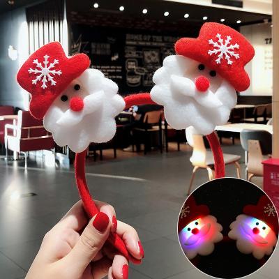 China Cute Santa Double Head Antlers Glow Festival Hair Band Hair Accessories Durable Red Adult Child Xmas Party Festival Christmas Hair Band for sale