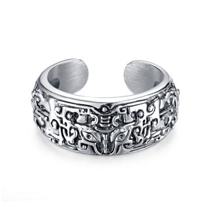 China Chinese Vintage Style Cuff Adjustable Open Jewelry Stainless Steel Gothic Animal Rings For Men Unisex 10mm Color Steel Titanium for sale