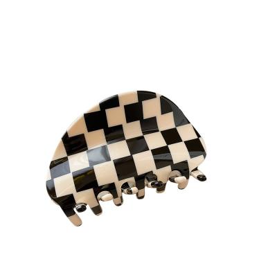 China 2022 New 8.7cm Plaid Decoration Hair Claw Large Cellulose Acetate Hair Claw Hair Claws For Women for sale