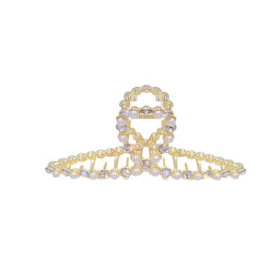 China Luxury Gold Pearl Crystal Rhinestone Diamond Hair Claws Claw Clip Metal Alloy Claw Holder 2022 New Thick Big For Women for sale