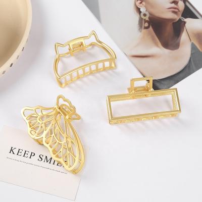 China 2021 Vintage Crochet Hair Jaw Star Shell Geometric Matte Butterfly Hair Clips Gold Metal Claw Claw Clip Thick Thin For Women Girls for sale