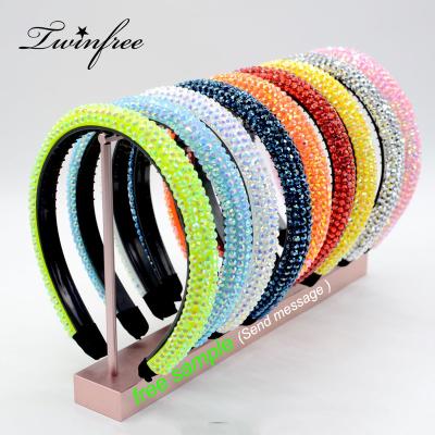 China 2021 New Summer Fashion Beach Accessories Women Girl Accessories Luxury Fluorescent Bling Rhinestone Headband Non-slip Plastic Drop Shipping for sale