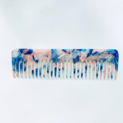 China Vintage Style Rectangle Comfortable Ethnic Acetate Color Acrylic Hair Paint Flower Print Resin Textured Cellulose Shell Hair Comb for sale