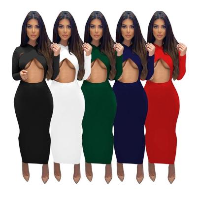 China 2021 Autumn Breathable Fashion Solid Color Sheath Long Bodycon Elegant Casual Women Sexy Long Maxi Dresses for sale