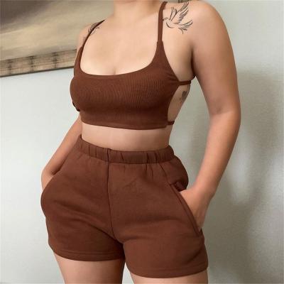 China 2021 Wholesale hot QUICK DRY backless top tracksuit sale two-piece crop shorts set women clothing for sale