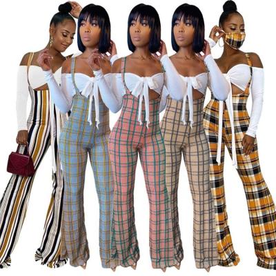 China 2021 Anti-Static Hot Selling Women Plaid Suspender Pants With Shirts Pants Set Two Piece Women for sale