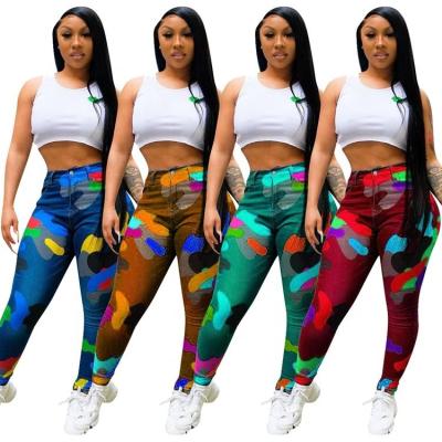 China QUICK DRY fashion colorful camouflage printed casual pants plus size pants for women 2021 tight pants for sale