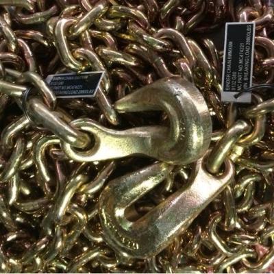 China Drag Chain 10mm Yellow Zinc Galvanized Lifting Chain G80 With Hooks for sale