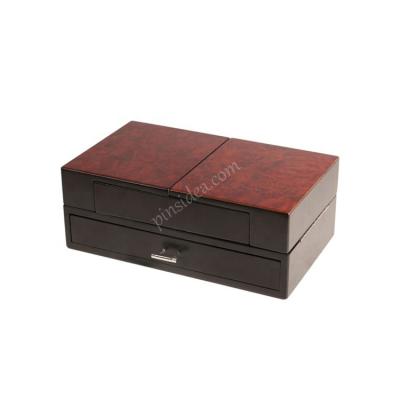 China Multi-Function Viable Ring Top Storage Box Jewelry Flip Design Large Capacity Cosmetic Wooden Box for sale