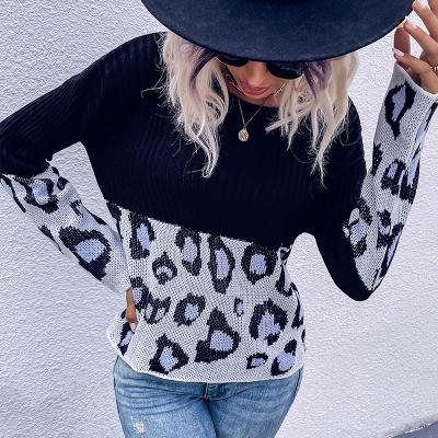 China 2021 Anti-wrinkle leopard print patchwork women sweater furry leopard women sweaters women sweater for sale