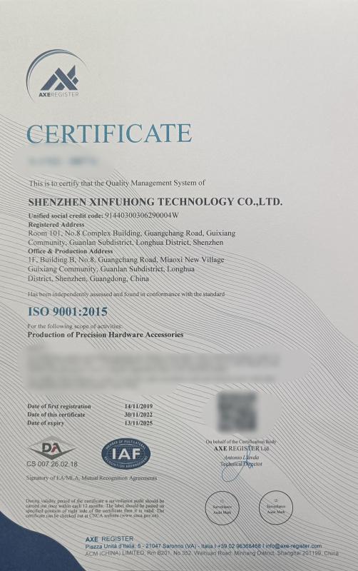 ISO9001:2015 - Shenzhen Xinfuhong Technology Co., Ltd.