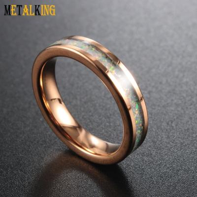 China FASHIONABLE 4mm Rose Gold Tungsten Ring with Opal Inlay Thin Women's Wedding Band for sale