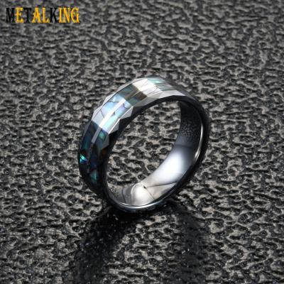 China Abalone Shell Wedding Band Ring, Diamond Faceted Edge, Inlay Fashion 8mm Square Tungsten Surface for sale