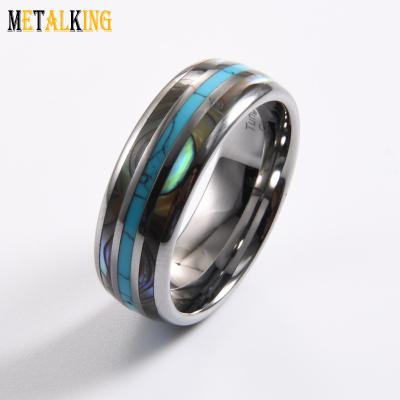 China TRENDY 8mm Tungsten Carbide Ring For Men's Abalone Shell And Turquoise Inlay Wedding Band Comfort Fit for sale