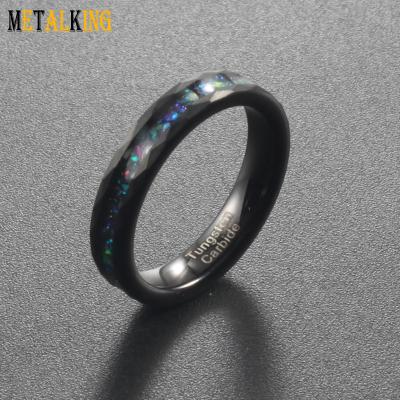 China Fashion 4mm Hammered Black Carbide Ring Galaxy Opal Inlay Women's Tungsten Wedding Bands for sale