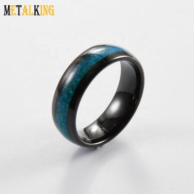 China Fashion Mens Jewelry 8mm Tungsten Carbide Ring Green Opal Inlay Domed Black Wedding Band for sale