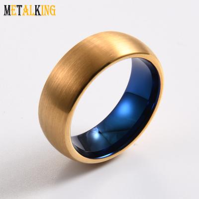 China Fashion Metalking Jewelry Men's 8mm Brushed Tungsten Carbide Arched Ring Gold Blue Wedding Band for sale