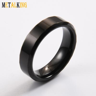 China Fashion Men's Tungsten Ring Black Wedding Band High Polished Faceted Edges Ease Fit 6mm for sale