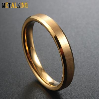 China CLASSIC 4mm Gold Women's Wedding Rings Tungsten Carbide Ring Brushed Finish Beveled Edge for sale