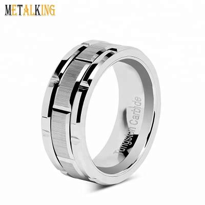 China TUNGSTEN 8mm Tungsten Carbide Rings For Men Wedding Band Silver Brick Pattern Brushed Engagement Ring for sale