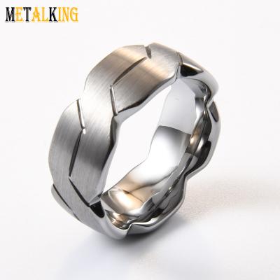 China FASHIONABLE Brushed Tungsten Carbide Ring Wedding Band Grooved Irregular Silver Edge Comfort Fit 8mm for sale